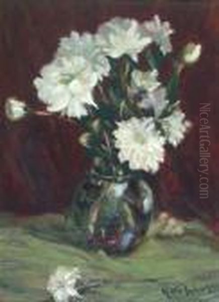 Still Life With White Carnations Oil Painting by Kate Wylie