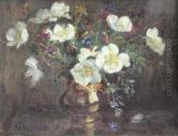 Still Life Of Primulas Oil Painting by Kate Wylie