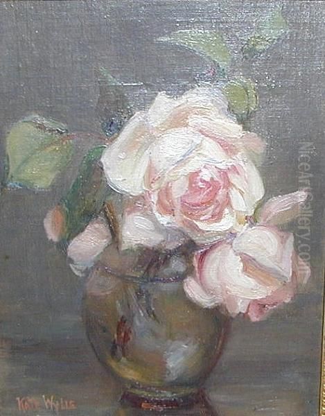 Pink Roses In A Vase Oil Painting by Kate Wylie