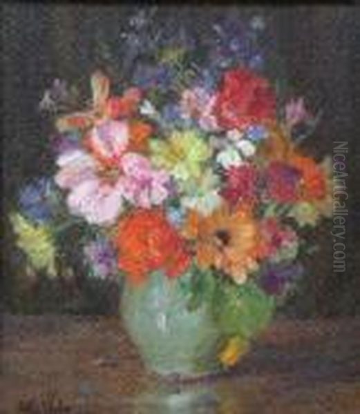 A Still Life, A Vase Of Mixed Flowers Oil Painting by Kate Wylie