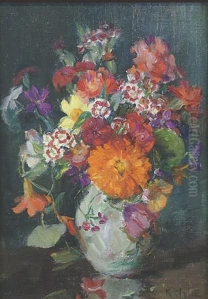 Still Life Of Chrysanthemums, Daffodils And Nastertium In A Vase Oil Painting by Kate Wylie