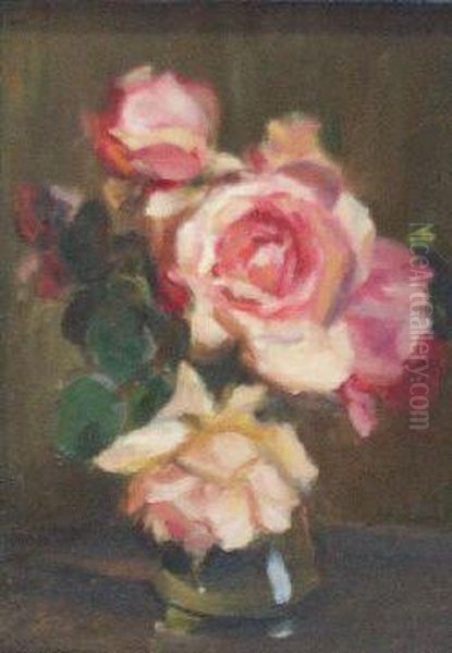 A Still Life Of Red Roses Oil Painting by Kate Wylie