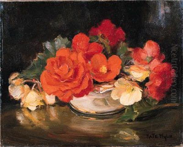 Red And White Begonias Oil Painting by Kate Wylie