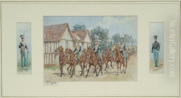 A Cavalry Troop; 79th Highlanders Oil Painting by Reginald Augustus Wymer