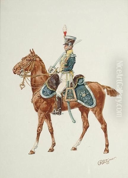 An Officer Of The 12th Lancers, With A Sketch Verso Oil Painting by Reginald Augustus Wymer