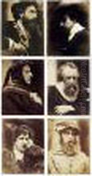 Six Costumed Studies - John Everett Millais Oil Painting by David Wilkie Wynfield