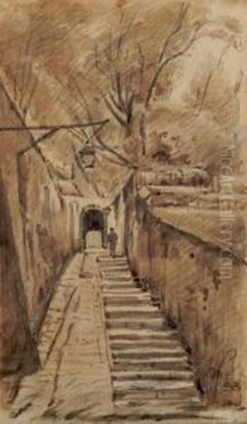 Walled Walkway In Spain Oil Painting by Stanislaw Wyspianski