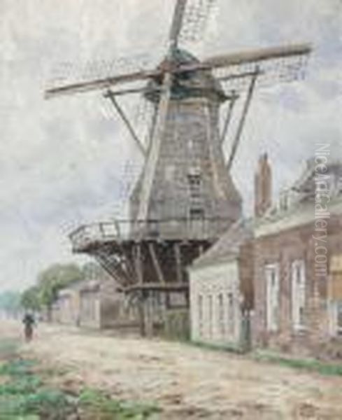 Straat Met Molen Oil Painting by Rodolphe Paul Wytsman