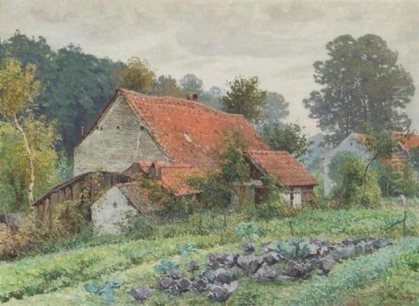 Cabbage Field Near The Farmhouse Oil Painting by Rodolphe Paul Wytsman