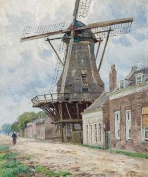 Dorpsstraat Met Molen Oil Painting by Rodolphe Paul Wytsman