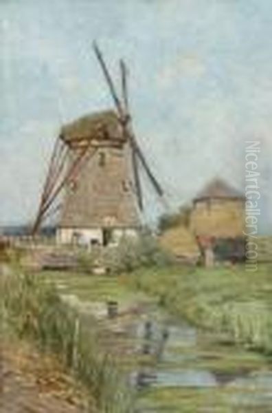 Windmolen In Zeeuws Vlaanderen Oil Painting by Rodolphe Paul Wytsman