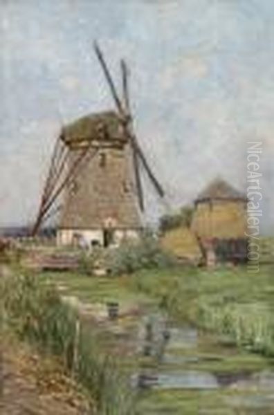 Landschap Met Molen(1886) Oil Painting by Rodolphe Paul Wytsman