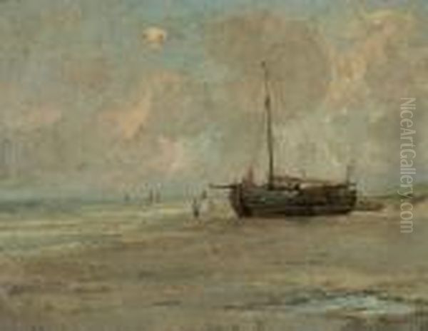 Ships At The Beach Of Scheveningen Oil Painting by Rodolphe Paul Wytsman