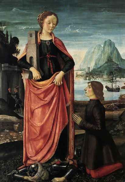 St Barbara Crushing her Infidel Father, with a Kneeling Donor c. 1473 Oil Painting by Domenico Ghirlandaio