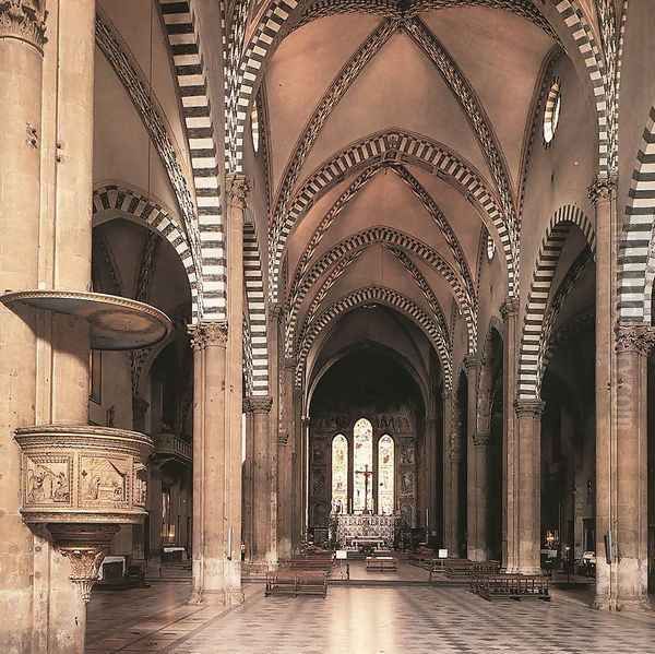 View Along The Nave To The Tornabuoni Chapel Oil Painting by Domenico Ghirlandaio