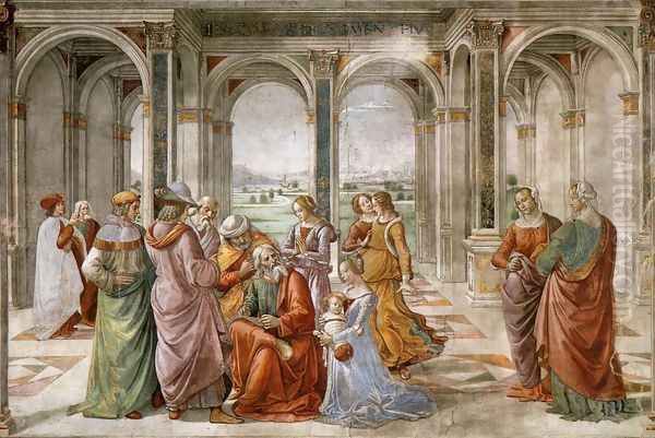 Zacharias Writes Down The Name Of His Son Oil Painting by Domenico Ghirlandaio