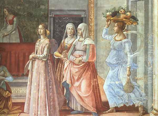 12, Birth of St John the Baptist (detail 3) Oil Painting by Domenico Ghirlandaio