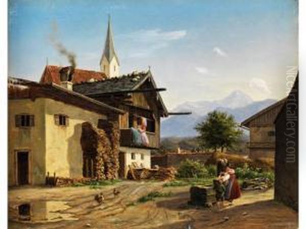 Oberbayerische Dorfansicht Oil Painting by Wilhelm Ferdinand Xylander