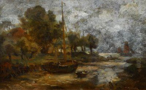 Kutter In Einem Flusarm Der Elbe Oil Painting by Wilhelm Ferdinand Xylander