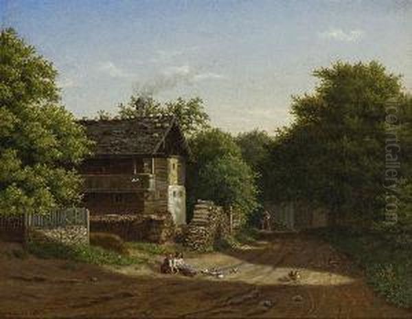 Auf Der Dorfstrase Oil Painting by Wilhelm Ferdinand Xylander