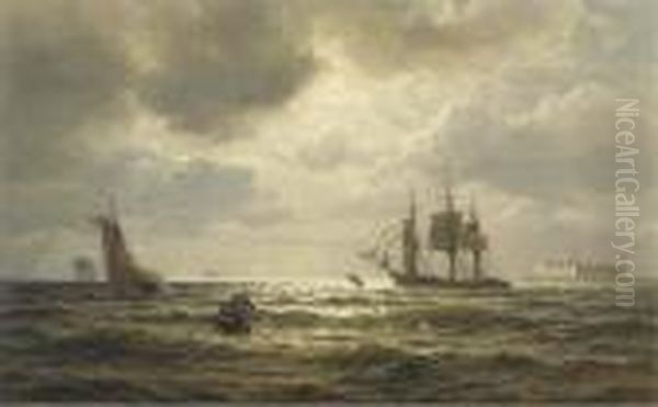 Danish And British Shipping Off Kronberg Castle Oil Painting by Wilhelm Ferdinand Xylander