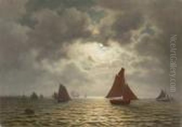 Fischerboote Im Mondschein Oil Painting by Wilhelm Ferdinand Xylander