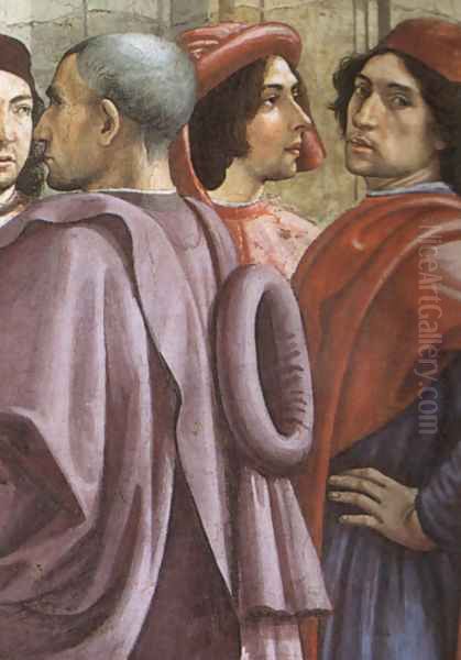 St Francis cycle, Resurrection of the Boy (detail 1, portrait of Ghirlandaio, 2nd from right) Oil Painting by Domenico Ghirlandaio