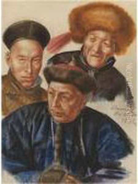 Mongol Princes Oil Painting by Aleksandr Evgen'evich Iakovlev