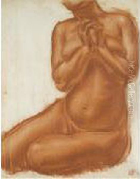 Study Of Seated Nude Oil Painting by Aleksandr Evgen'evich Iakovlev