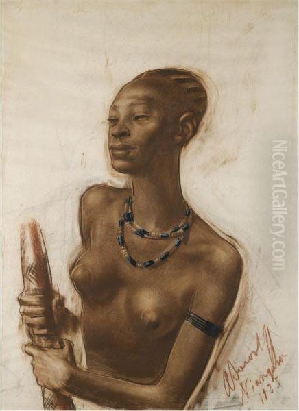 Portrait Of A Mangbetu Woman Oil Painting by Aleksandr Evgen'evich Iakovlev