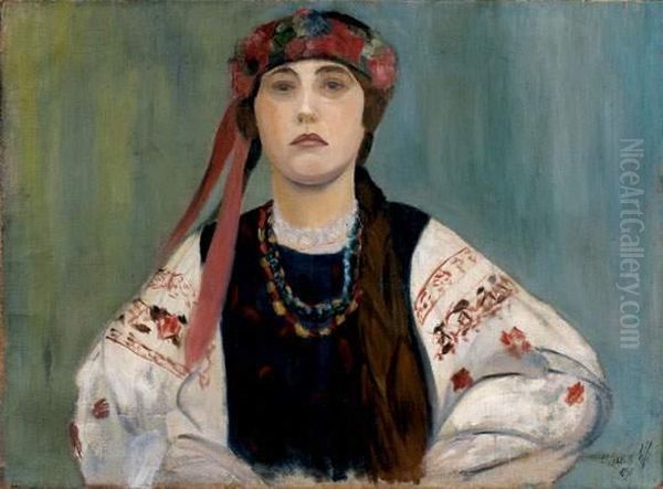 Paysanne En Costume Folklorique Oil Painting by Mikhail Nikolaevich Yakovlev