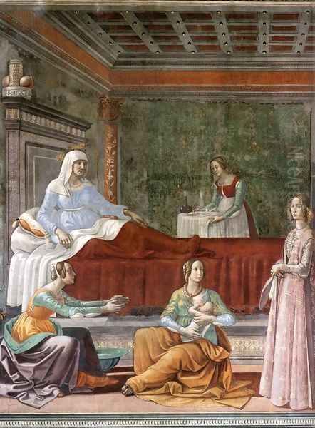 Birth of St John the Baptist (detail) Oil Painting by Domenico Ghirlandaio