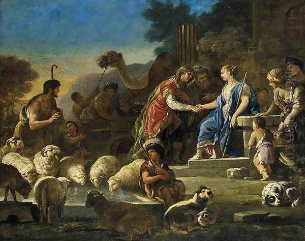 Jacob and Rachel at the Well c. 1690 Oil Painting by Luca Giordano