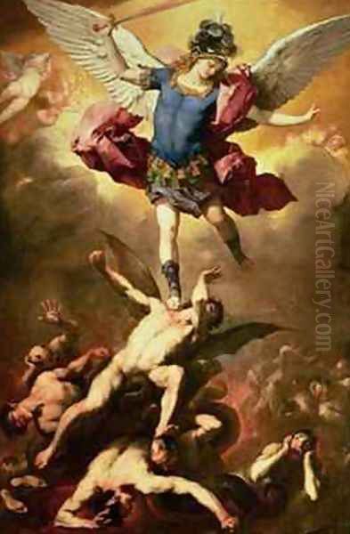 Archangel Michael overthrows the rebel angel Oil Painting by Luca Giordano