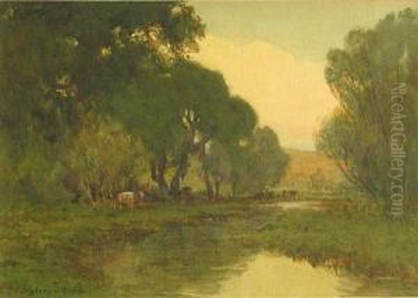 Cattle Pond Oil Painting by Sydney Jones Yard