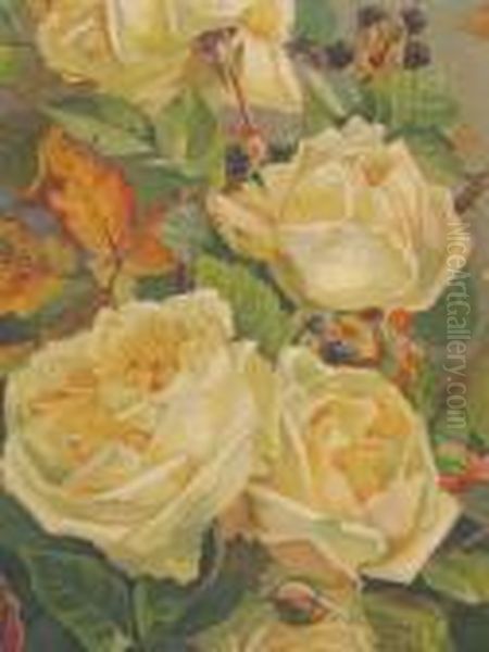 Gloria De Dijon Roses Oil Painting by Sydney Jones Yard