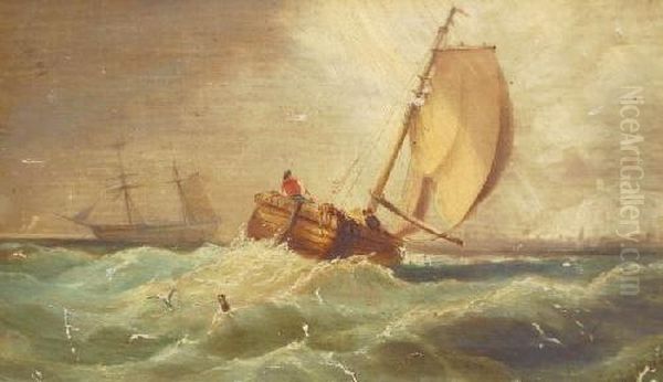 Fishing Vessel On Rough Seas Off The South Coast Oil Painting by George B. Yarnold