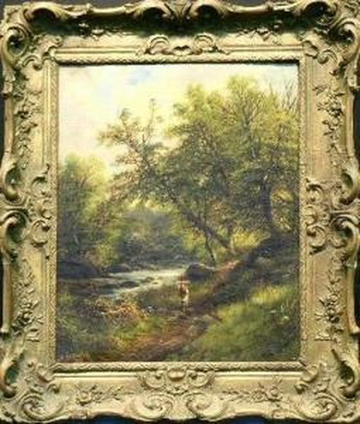 Landscape With Faggot Gatherer Oil Painting by George B. Yarnold