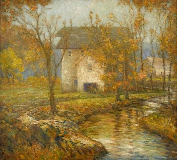 House By A River, Autumn Oil Painting by Cullen Yates