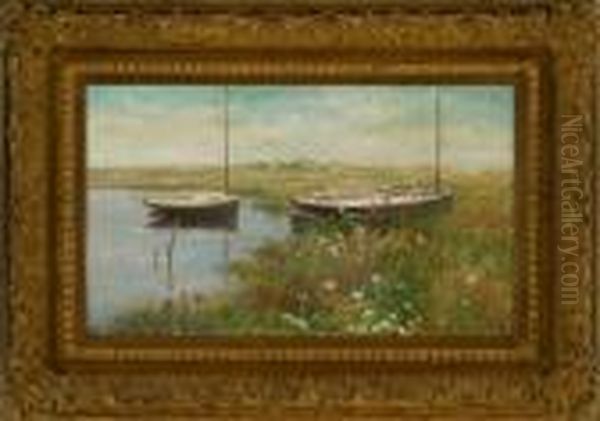 Long Island Boat Scene Oil Painting by Cullen Yates