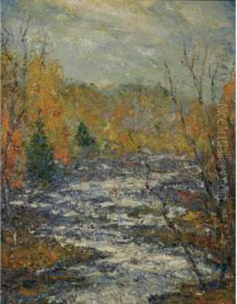 Autumn, Shawnee-on-del[aware], Pa. (buttermilk Falls) Oil Painting by Cullen Yates