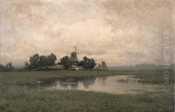 Near Dordrecht, Holland Oil Painting by Raymond Dabb Yelland