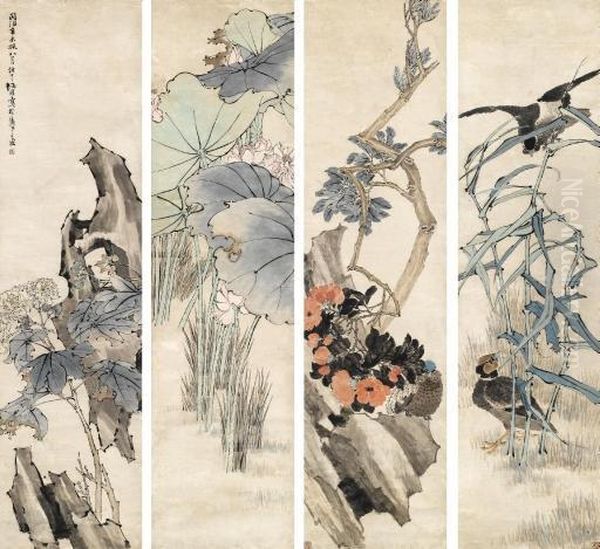 Four Seasons: Birds And Flowers Oil Painting by Ren Yi