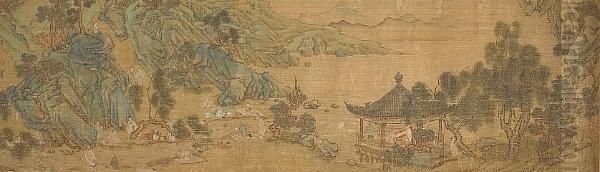 Scholars In Landscape Oil Painting by Tang Yin