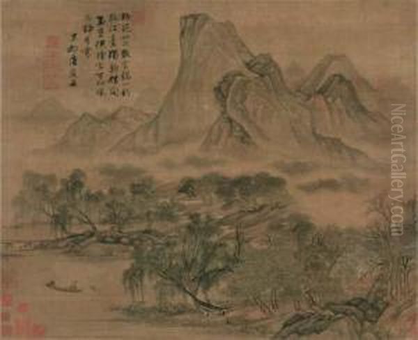 Fishing Under Willow Trees Oil Painting by Tang Yin