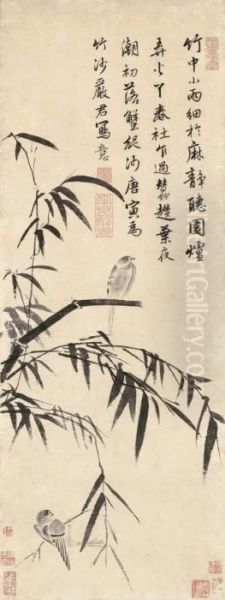 Birds On Bamboo Branches Oil Painting by Tang Yin