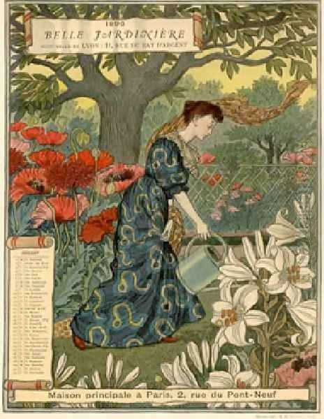 Belle Jardiniere Calendar Juillet Oil Painting by Eugene Grasset