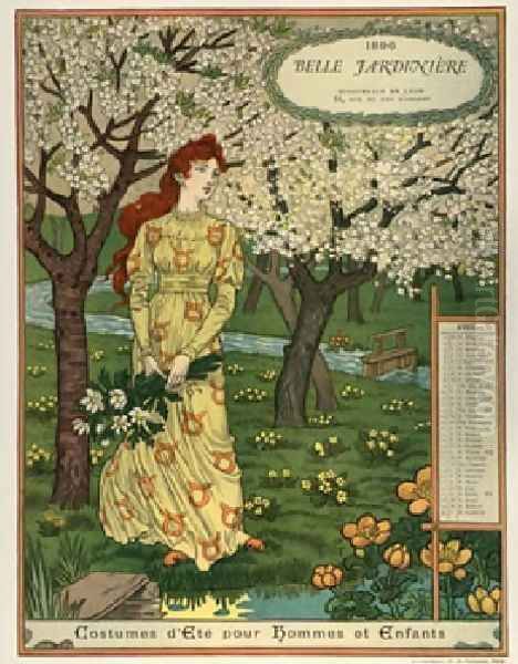 Belle Jardiniere Calendar Avril Oil Painting by Eugene Grasset