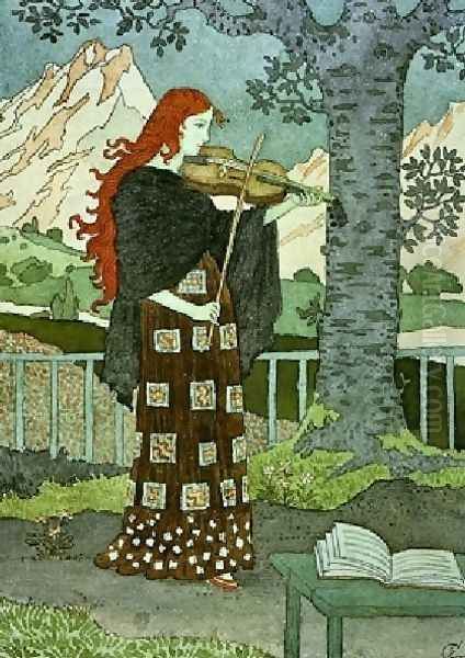 A Musician Oil Painting by Eugene Grasset