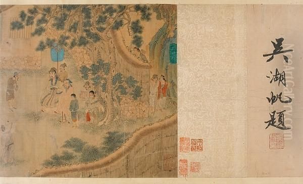 Both Late Qing Dynasty Oil Painting by Qiu Ying